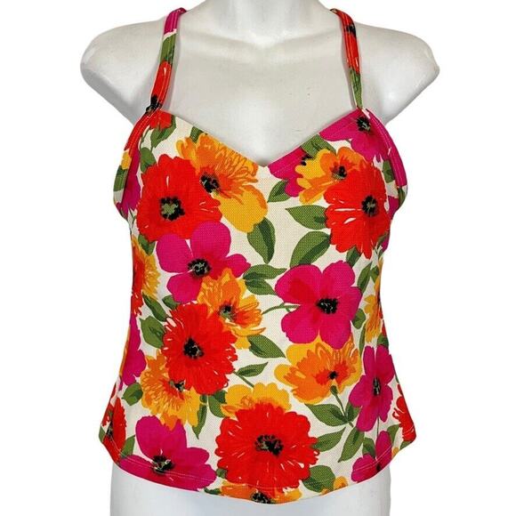 Eddie Bauer Womens Vintage Floral USA Tankini Top Swimsuit Racerback sz 12 - Picture 1 of 16